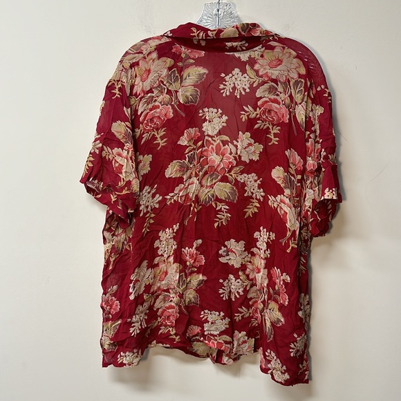 Avenue Sheer Floral Blouse button up Red size 22-24 women shirt sleeve NWT - Picture 6 of 11